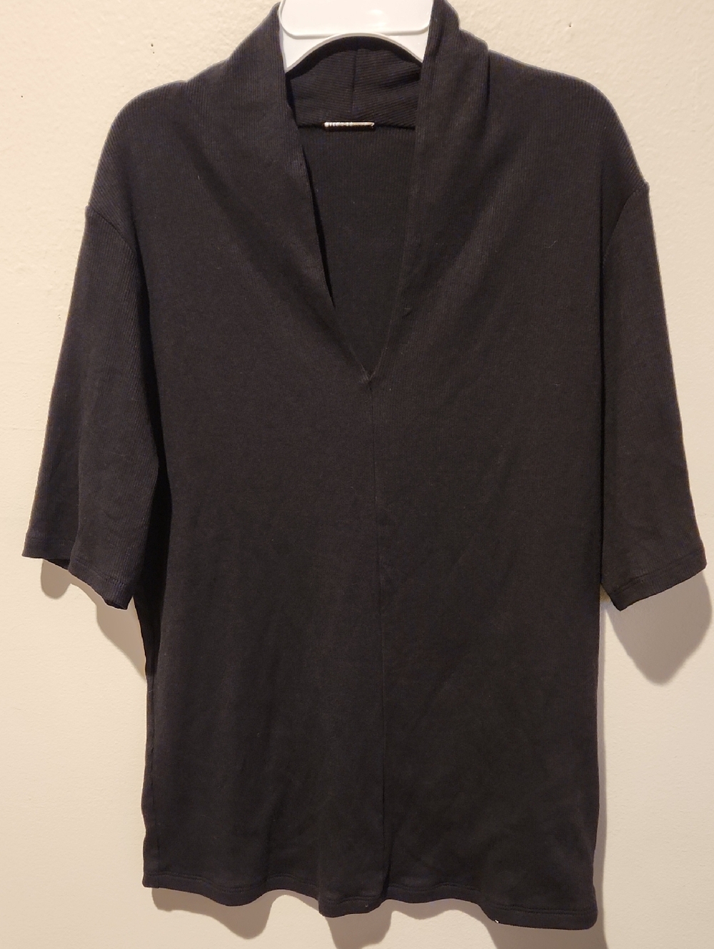 ❤️ ELIE TAHARI RIB KNIT PIMA COTTON BLEND TOP, ELBOW LENGTH SLEEVES, LARGE